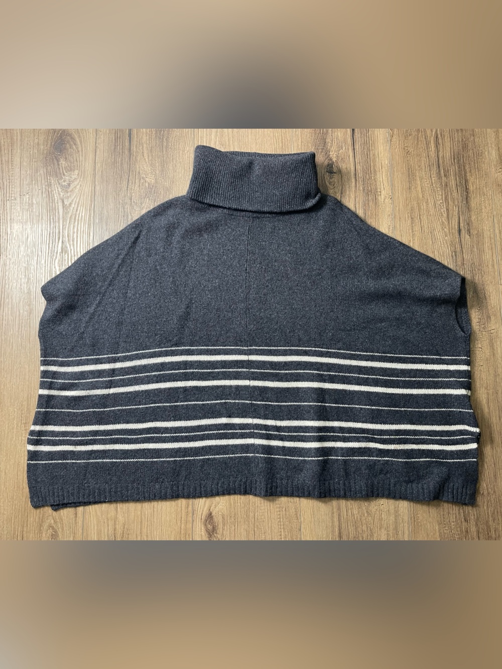 360 Cashmere Grey Stripe Turtleneck Poncho